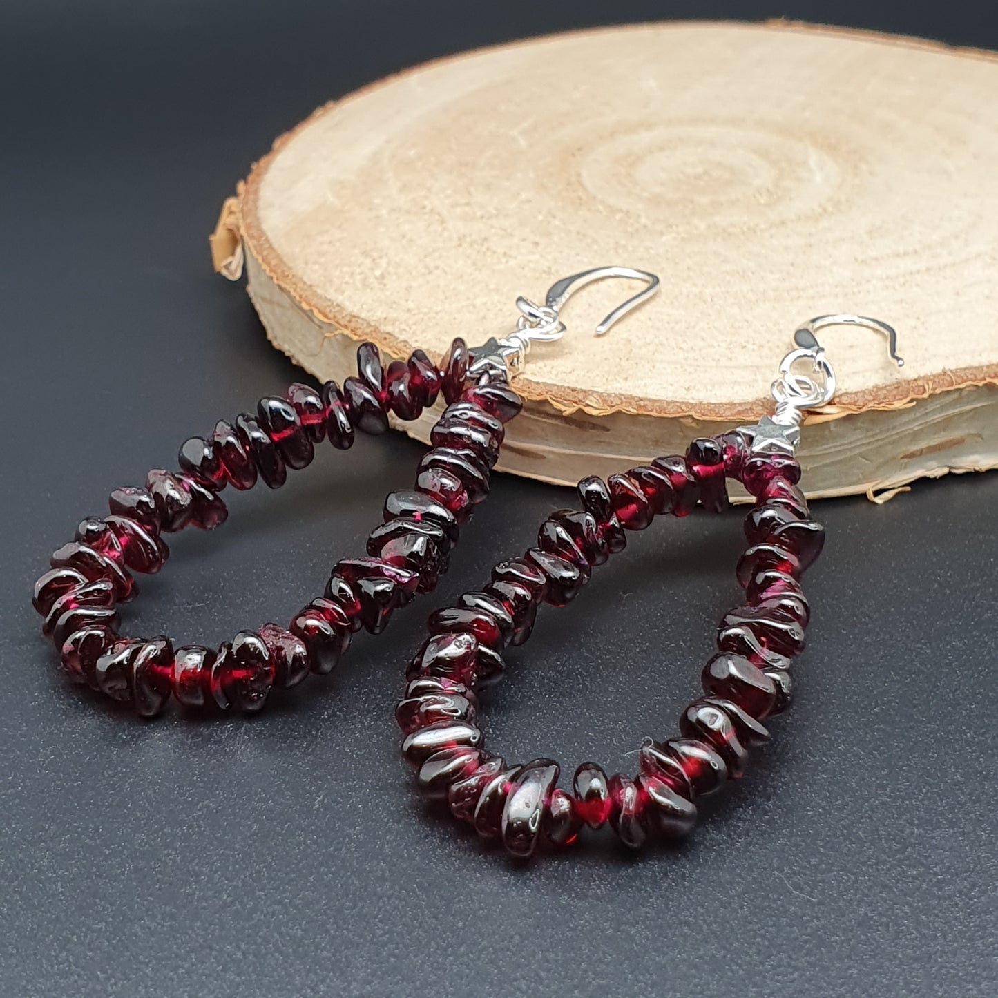 Red Garnet Teardrop Boho Earrings Long Dangle Drop Beaded Crystal Nuggets