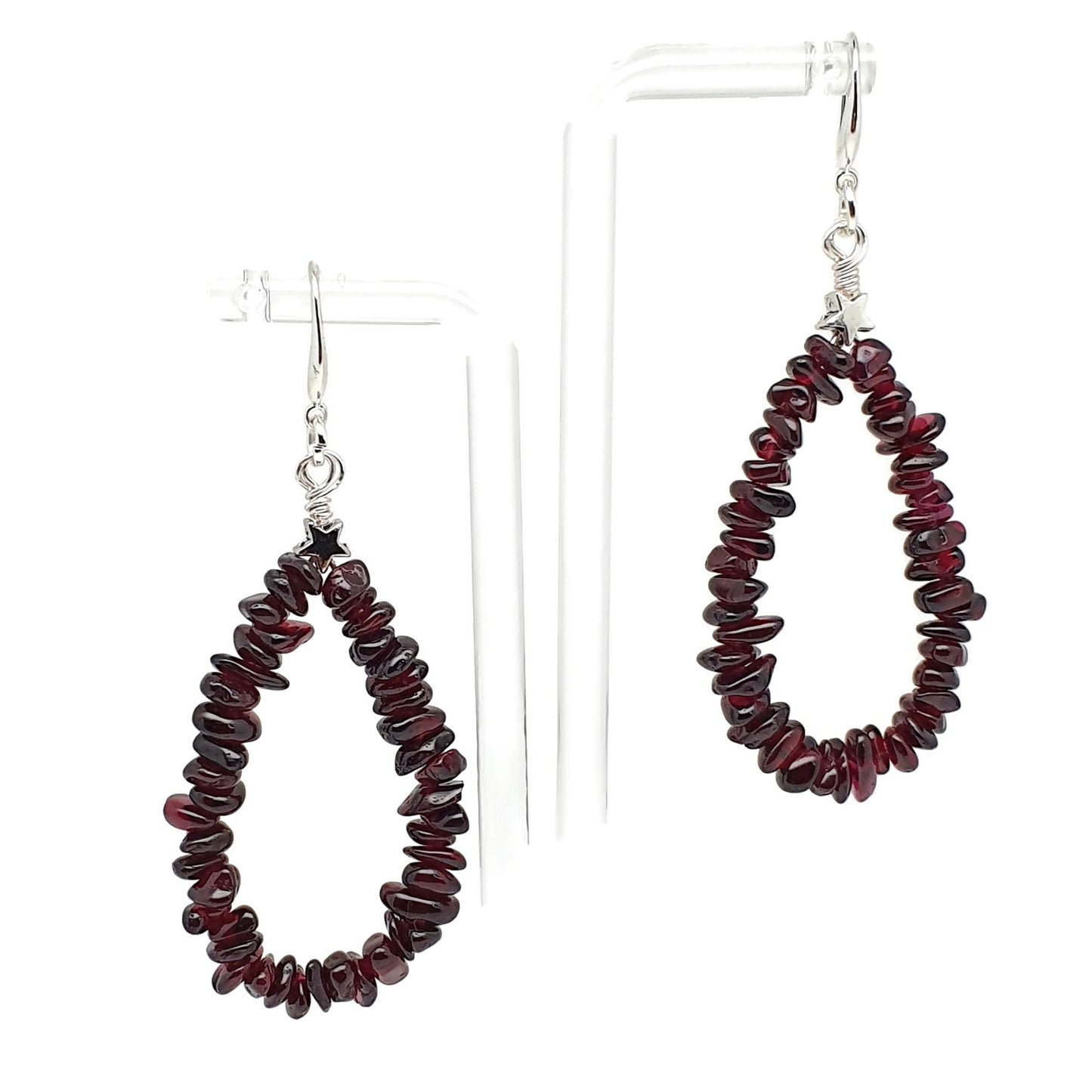 Red Garnet Teardrop Boho Earrings Long Dangle Drop Beaded Crystal Nuggets