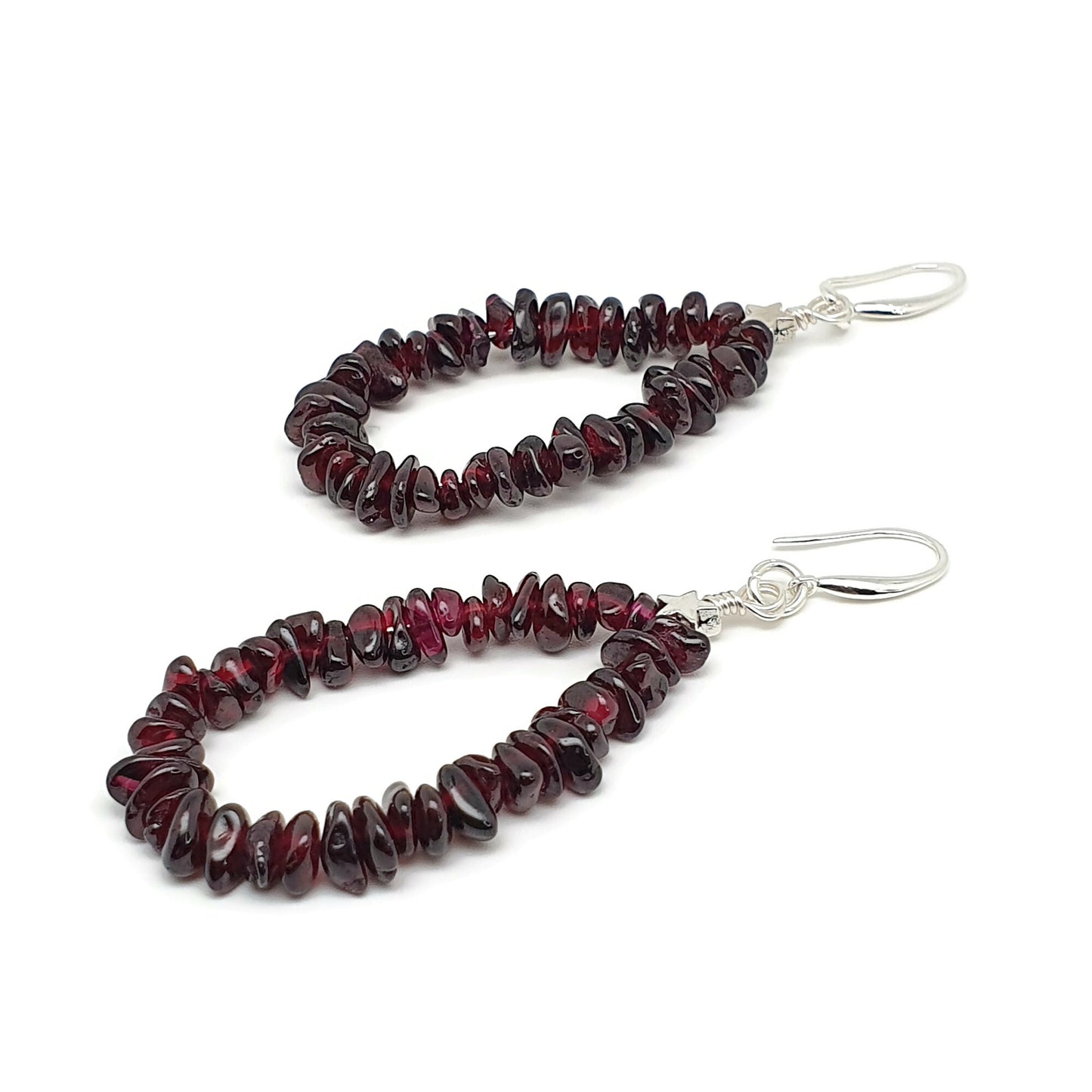 Red Garnet Teardrop Boho Earrings Long Dangle Drop Beaded Crystal Nuggets