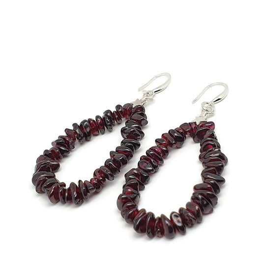 Red Garnet Teardrop Boho Earrings Long Dangle Drop Beaded Crystal Nuggets