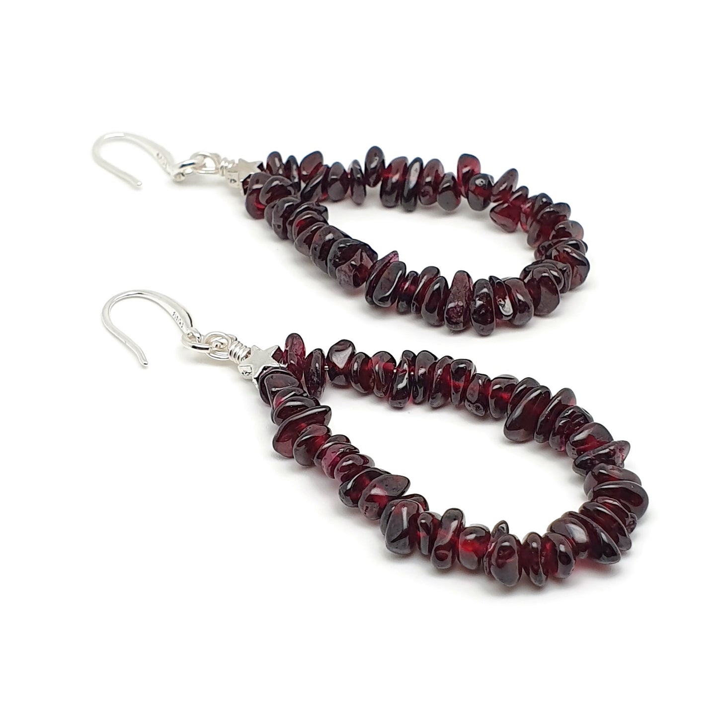 Red Garnet Teardrop Boho Earrings Long Dangle Drop Beaded Crystal Nuggets