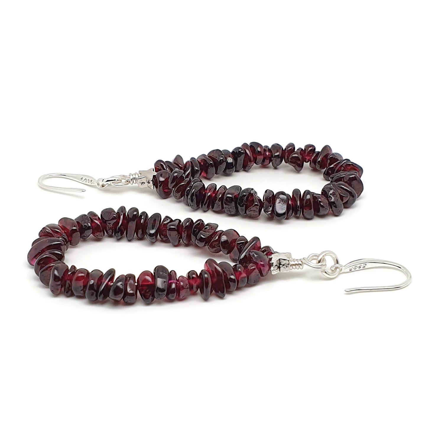 Red Garnet Teardrop Boho Earrings Long Dangle Drop Beaded Crystal Nuggets