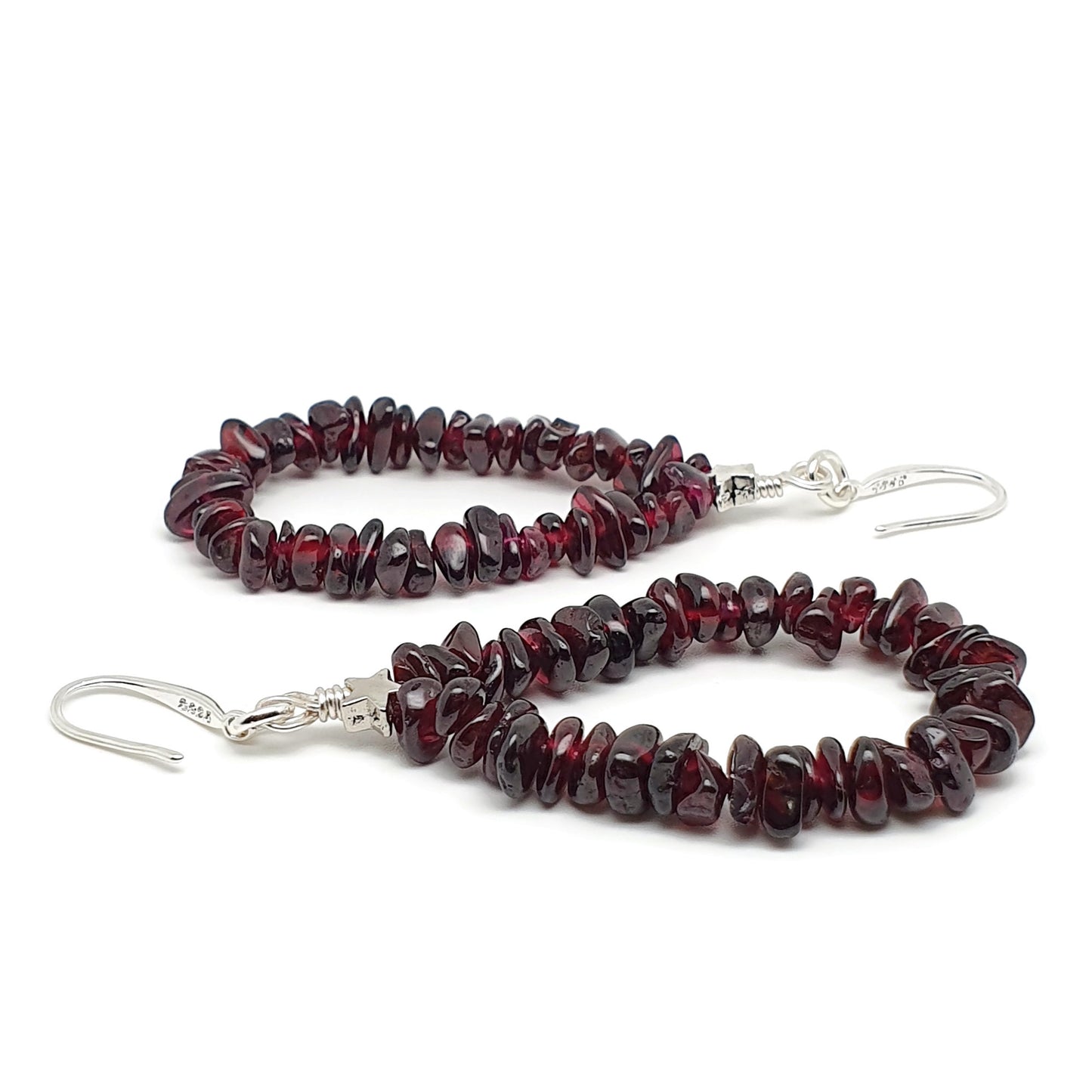 Red Garnet Teardrop Boho Earrings Long Dangle Drop Beaded Crystal Nuggets