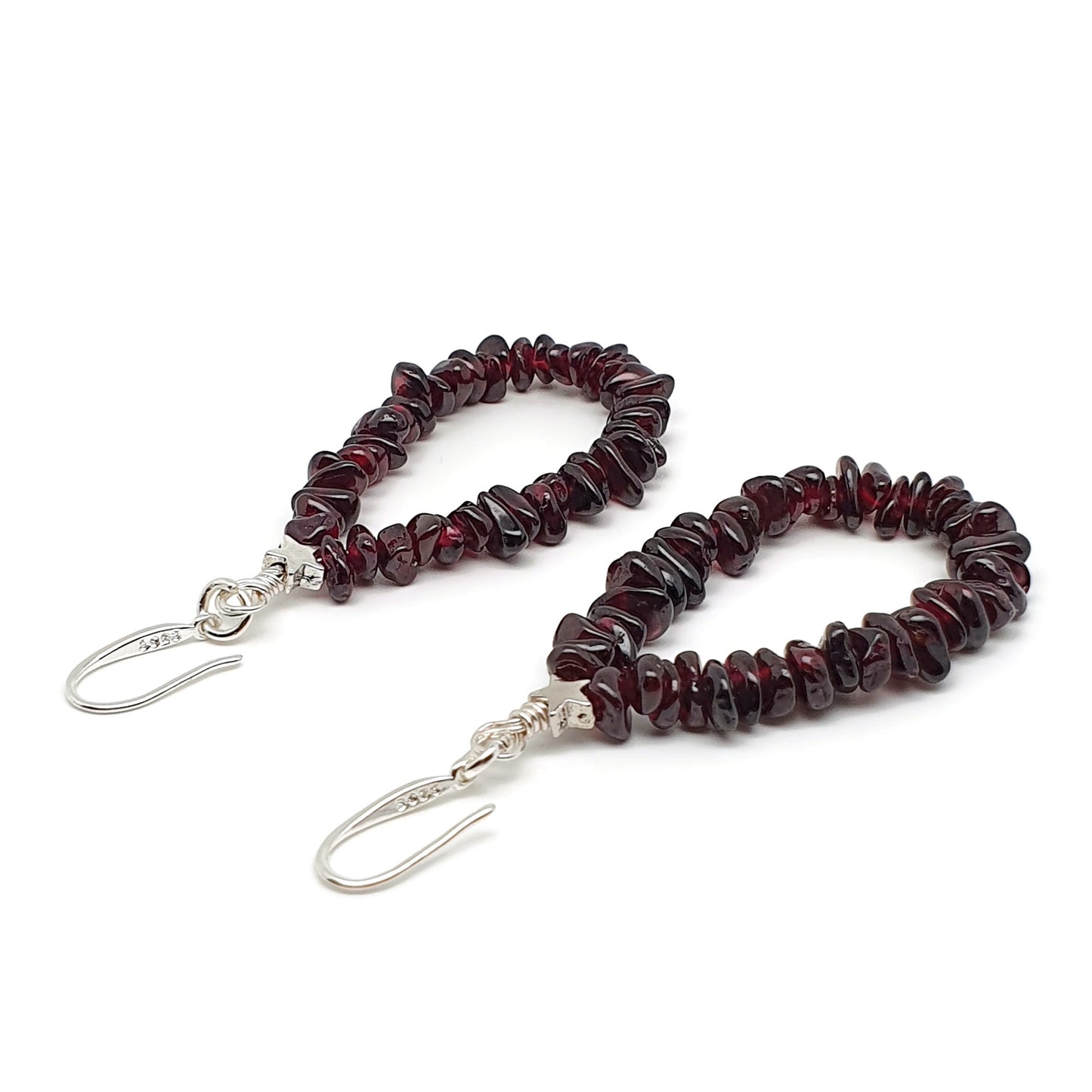 Red Garnet Teardrop Boho Earrings Long Dangle Drop Beaded Crystal Nuggets