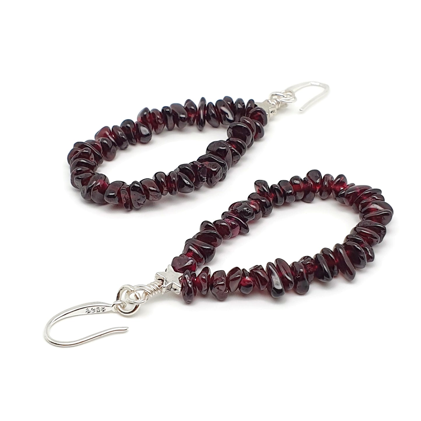 Red Garnet Teardrop Boho Earrings Long Dangle Drop Beaded Crystal Nuggets