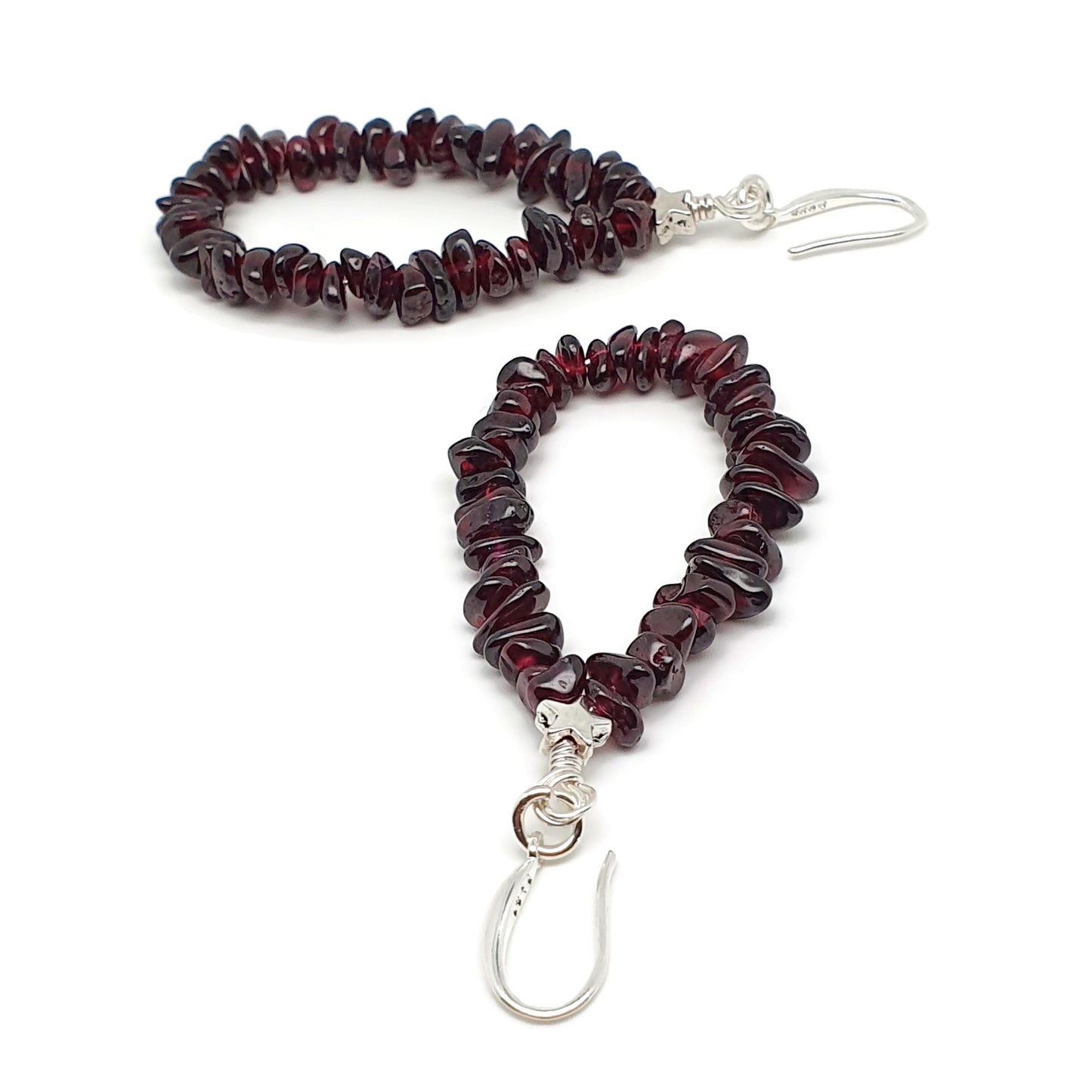 Red Garnet Teardrop Boho Earrings Long Dangle Drop Beaded Crystal Nuggets