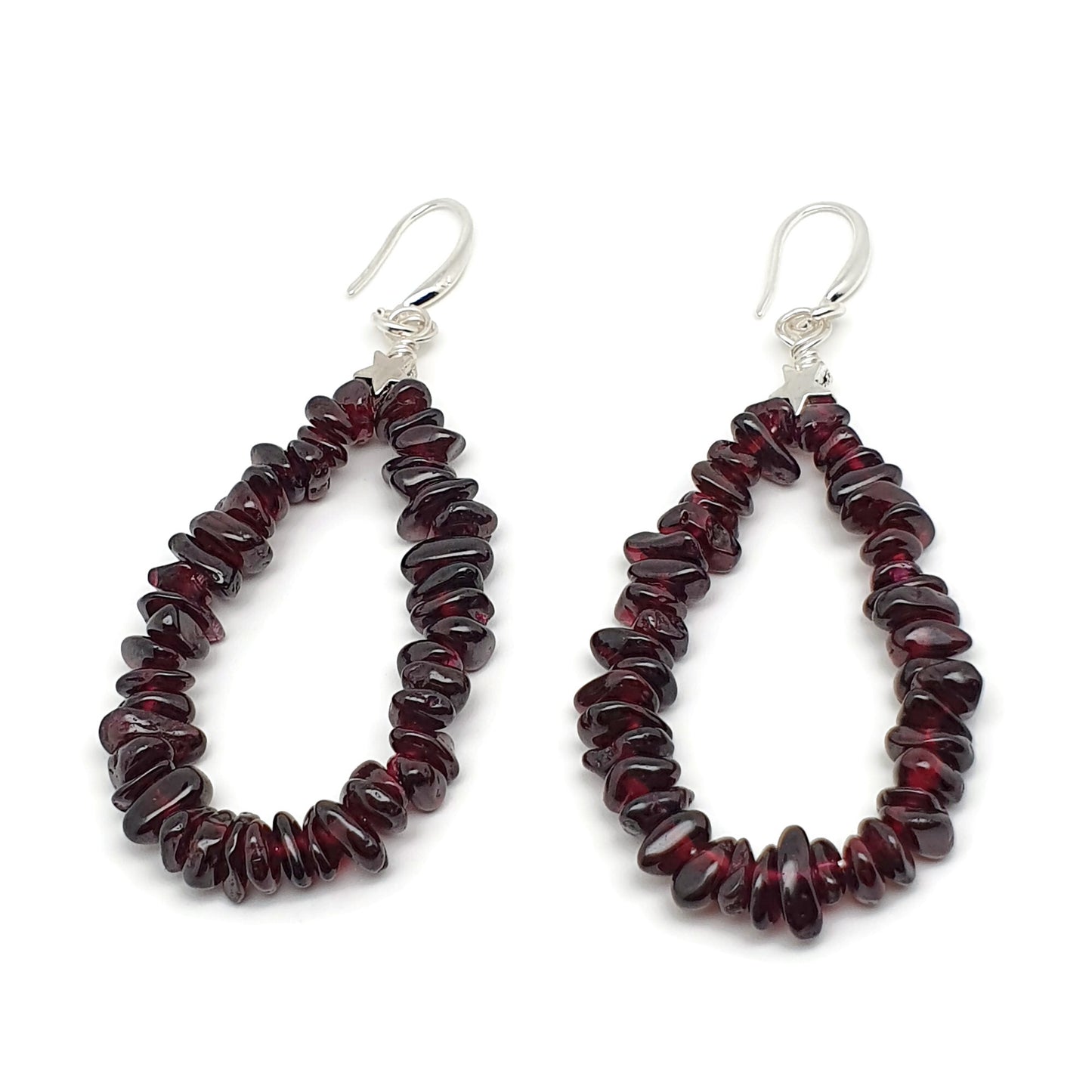 Red Garnet Teardrop Boho Earrings Long Dangle Drop Beaded Crystal Nuggets