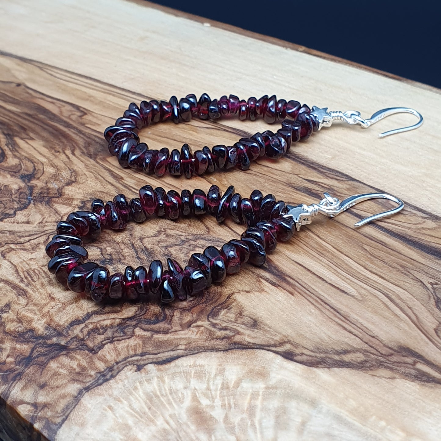 Red Garnet Teardrop Boho Earrings Long Dangle Drop Beaded Crystal Nuggets