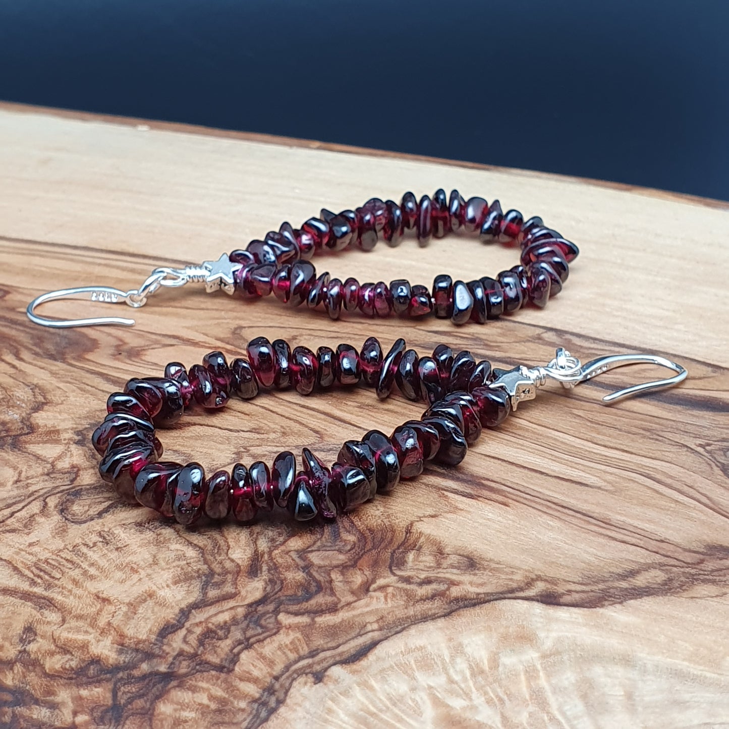 Red Garnet Teardrop Boho Earrings Long Dangle Drop Beaded Crystal Nuggets