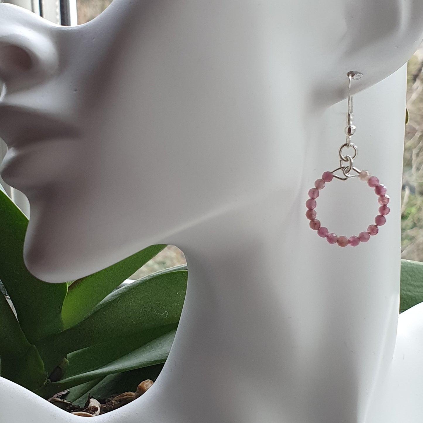 Colourful Tourmaline Beaded Hoop Earrings Dangle Drop