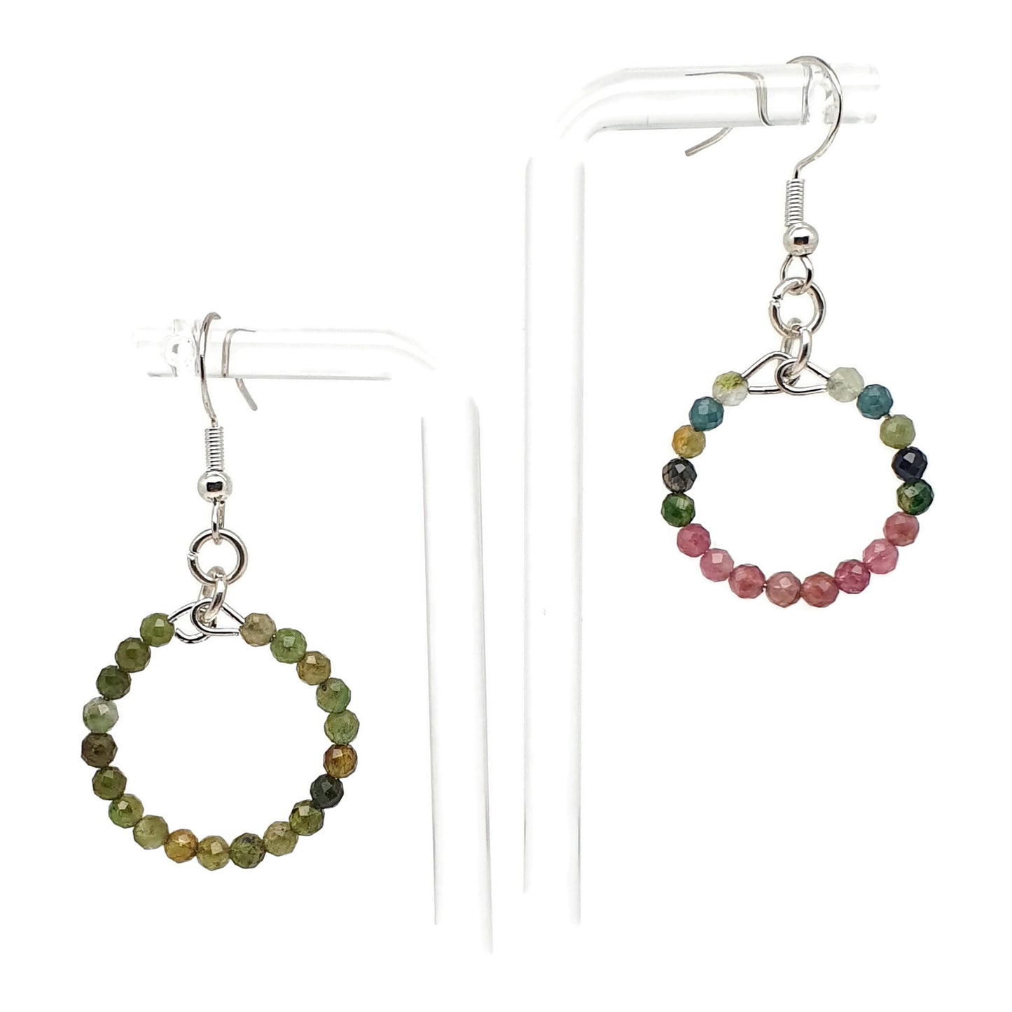 Colourful Tourmaline Beaded Hoop Earrings Dangle Drop