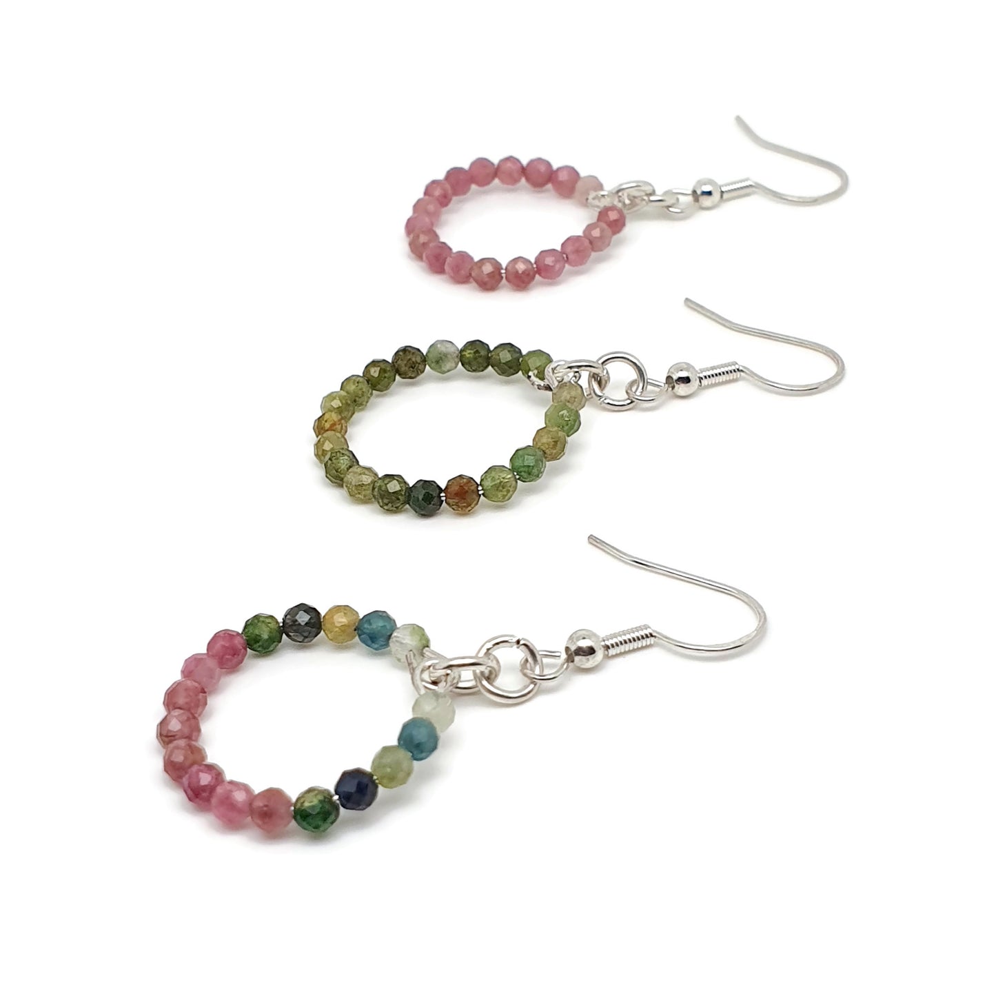 Colourful Tourmaline Beaded Hoop Earrings Dangle Drop