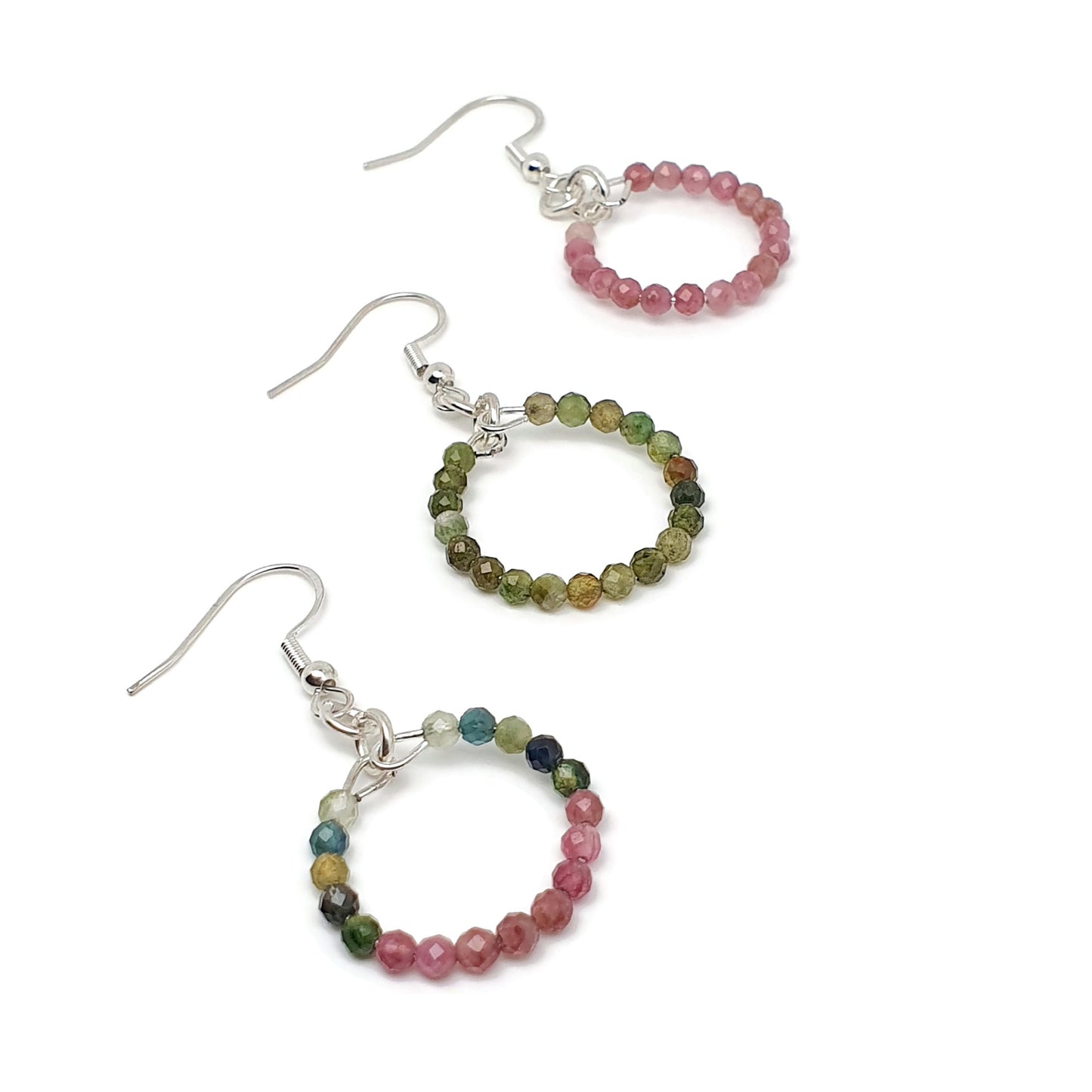 Colourful Tourmaline Beaded Hoop Earrings Dangle Drop