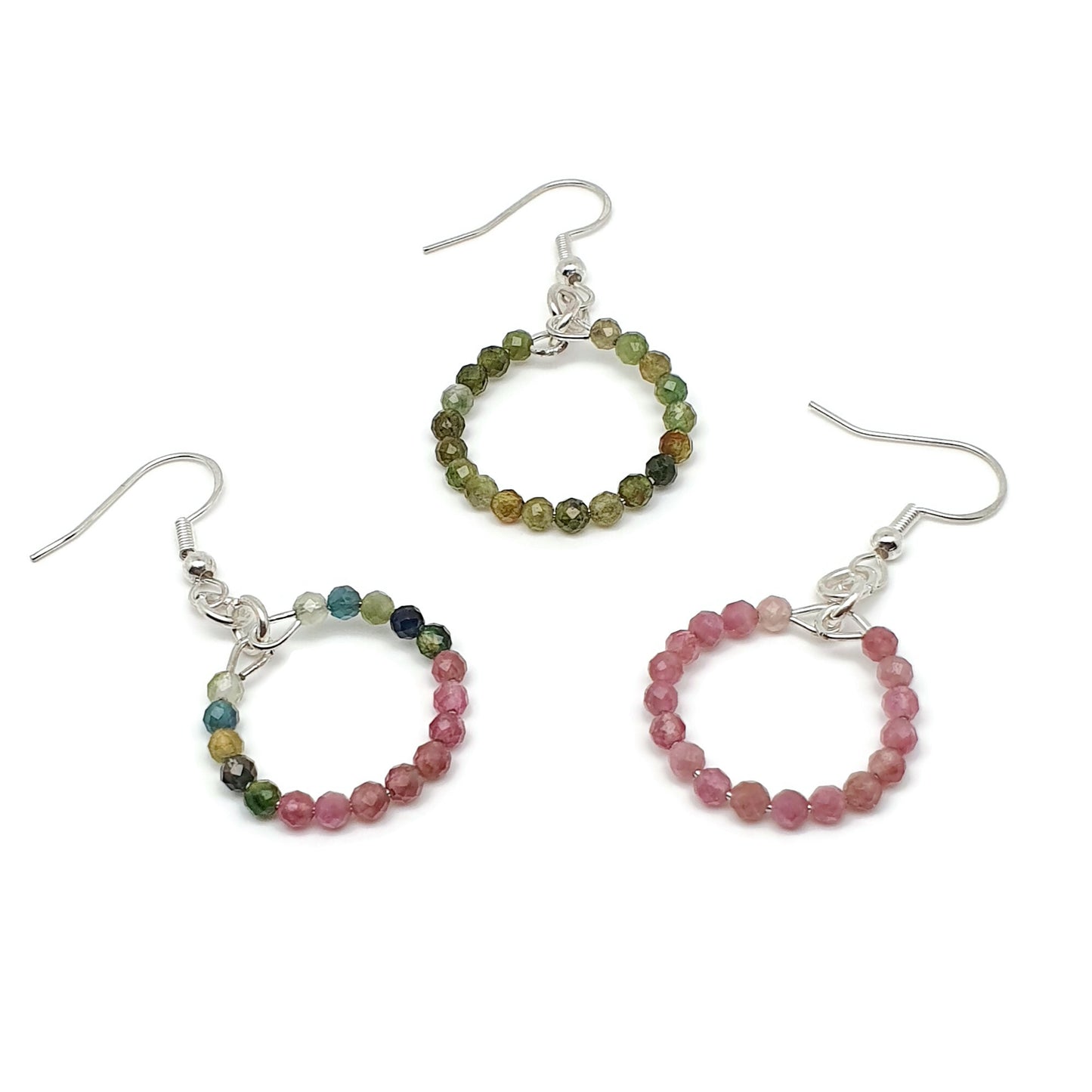 Colourful Tourmaline Beaded Hoop Earrings Dangle Drop