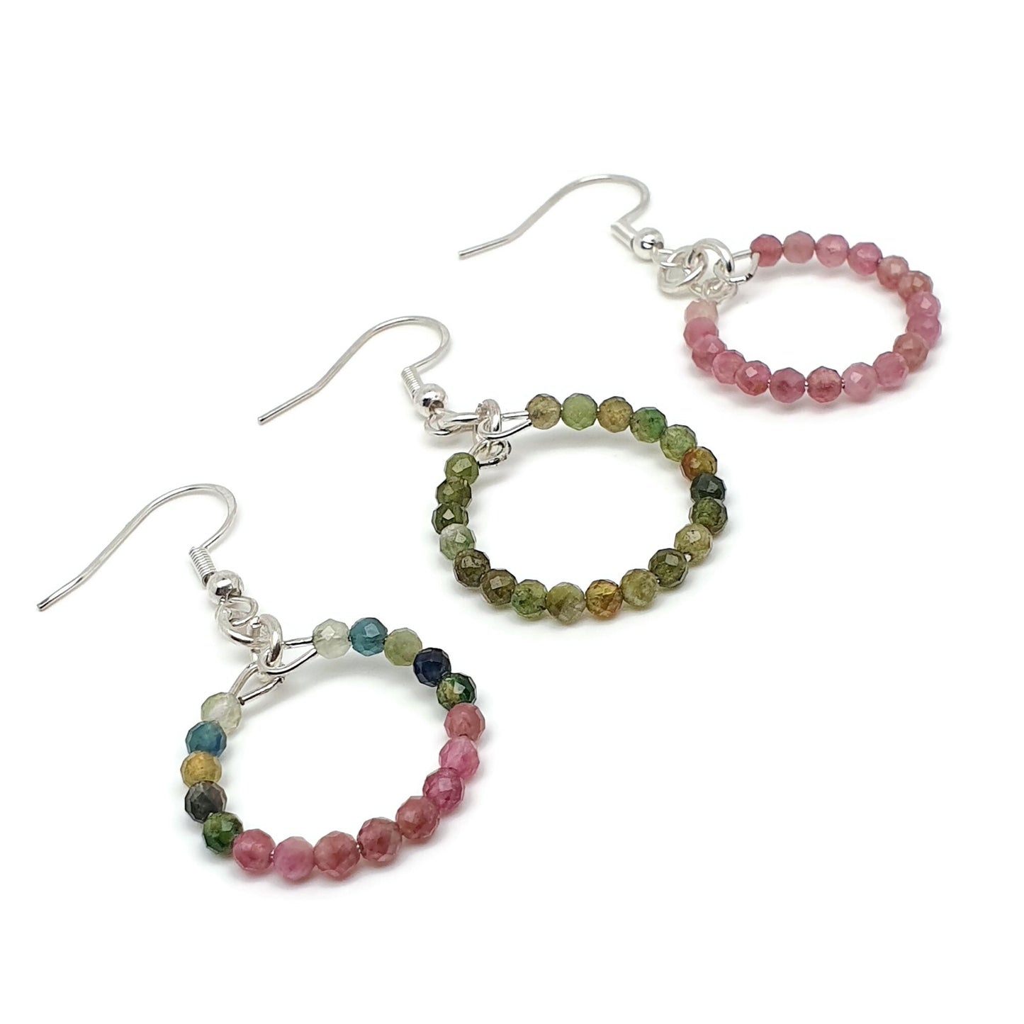 Colourful Tourmaline Beaded Hoop Earrings Dangle Drop