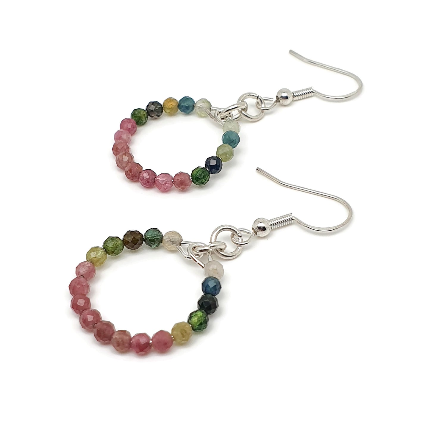 Colourful Tourmaline Beaded Hoop Earrings Dangle Drop