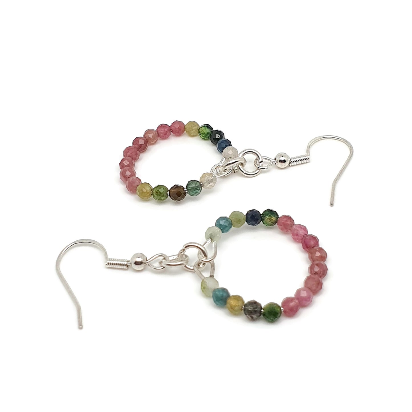 Colourful Tourmaline Beaded Hoop Earrings Dangle Drop