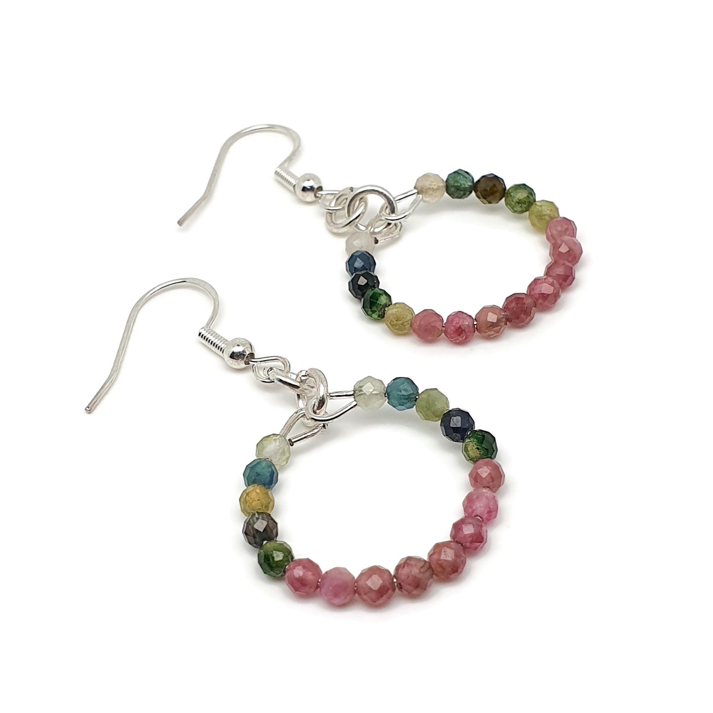 Colourful Tourmaline Beaded Hoop Earrings Dangle Drop