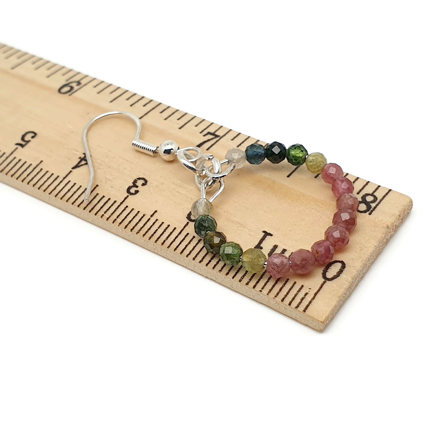 Colourful Tourmaline Beaded Hoop Earrings Dangle Drop