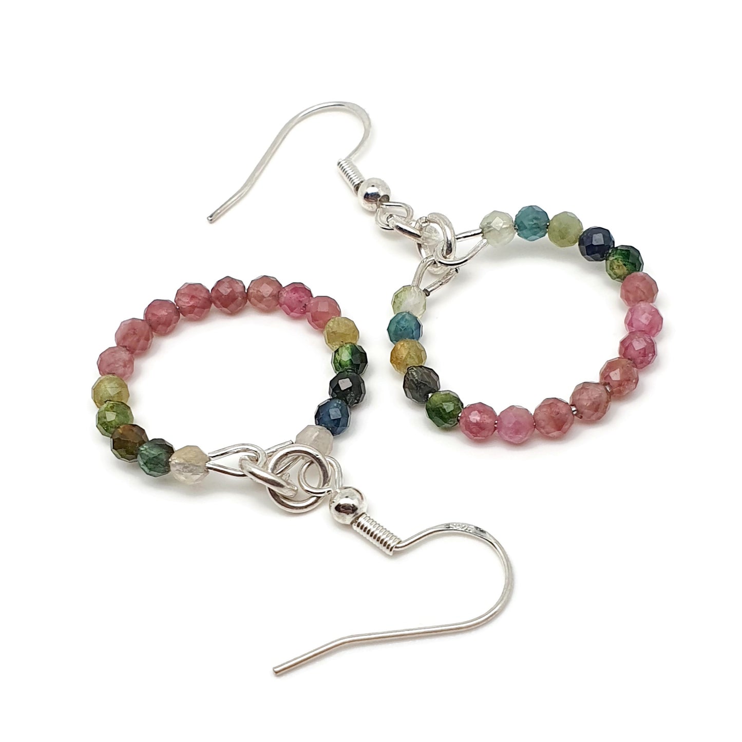 Colourful Tourmaline Beaded Hoop Earrings Dangle Drop