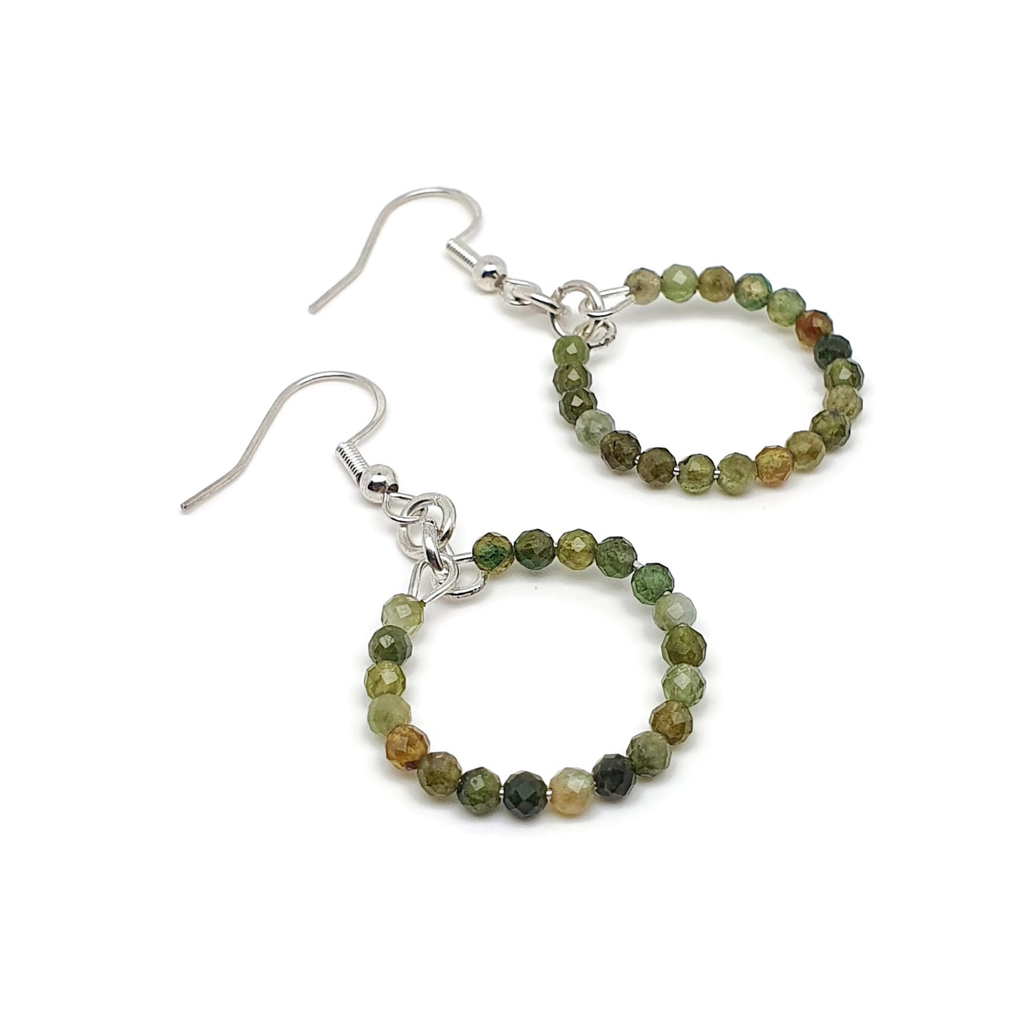 Colourful Tourmaline Beaded Hoop Earrings Dangle Drop