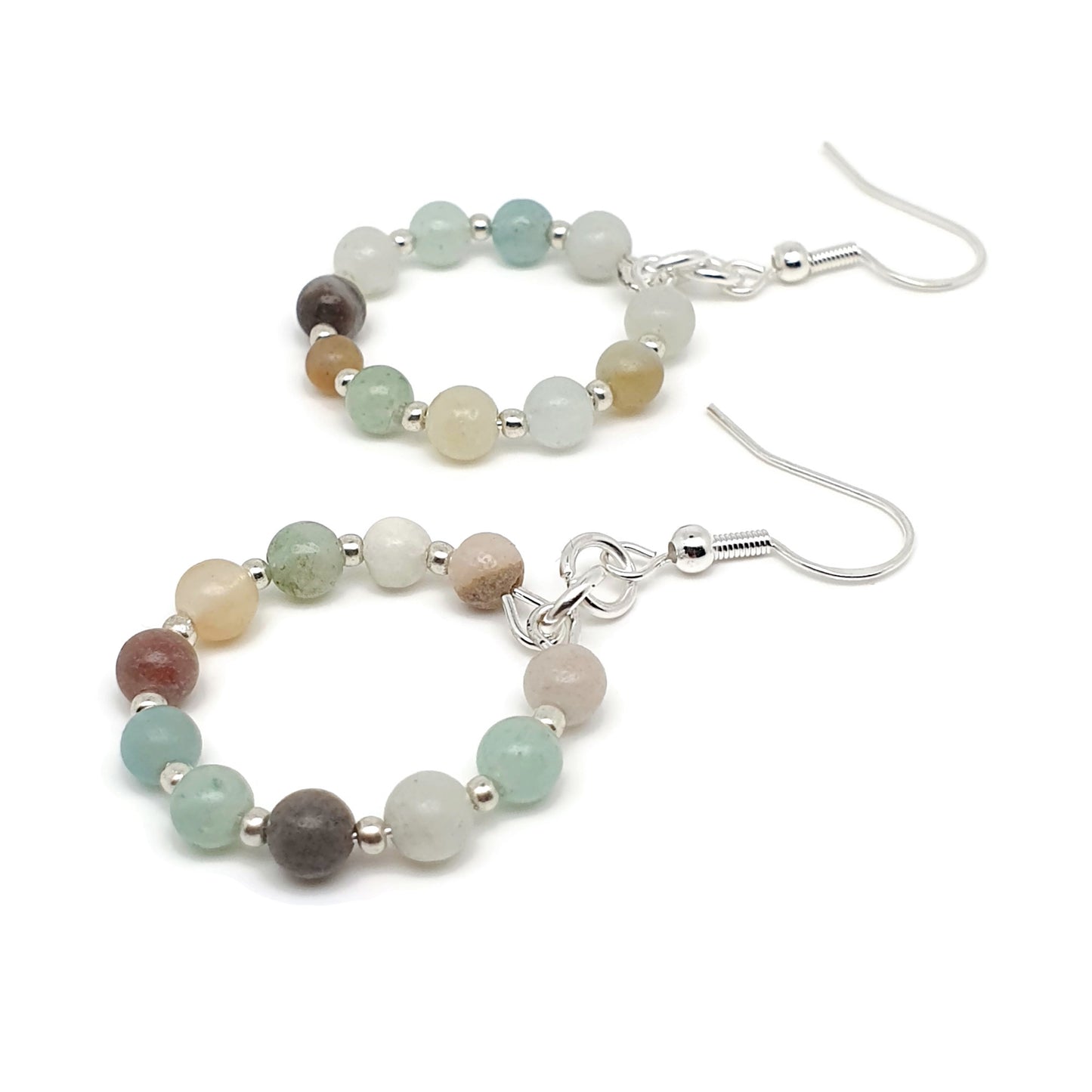 Dangle Drop Beaded Hoop Earrings Natural Gemstone