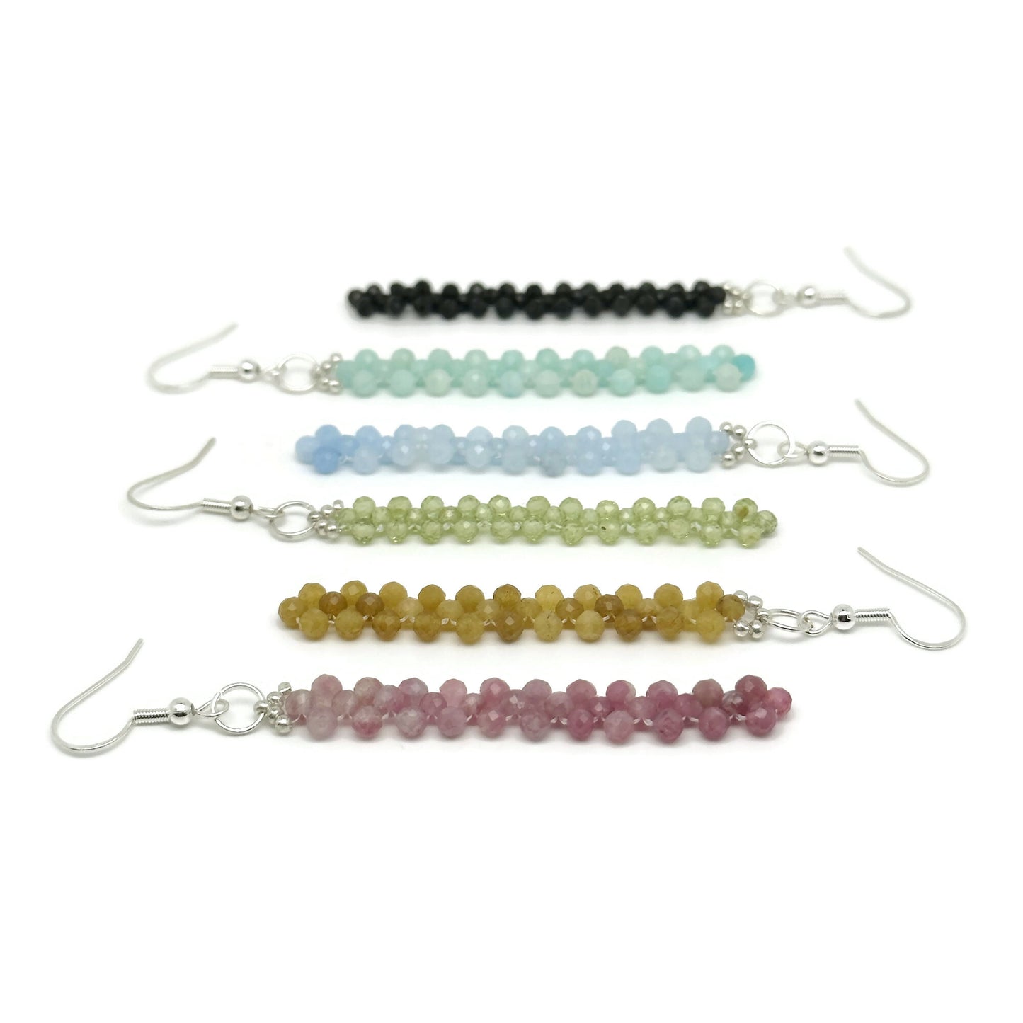 Beaded Gemstone Earrings Long Dangle Drop