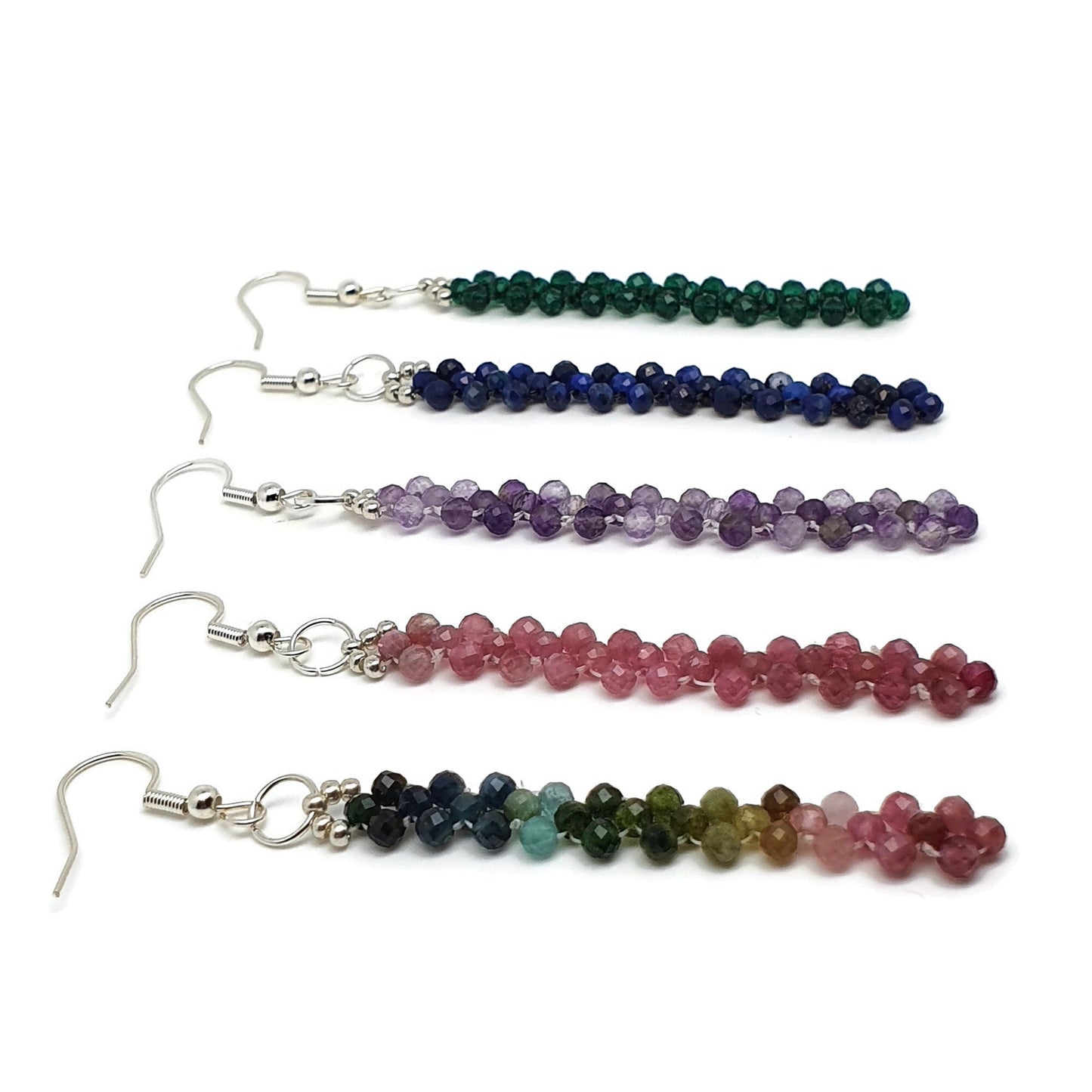 Beaded Gemstone Earrings Long Dangle Drop