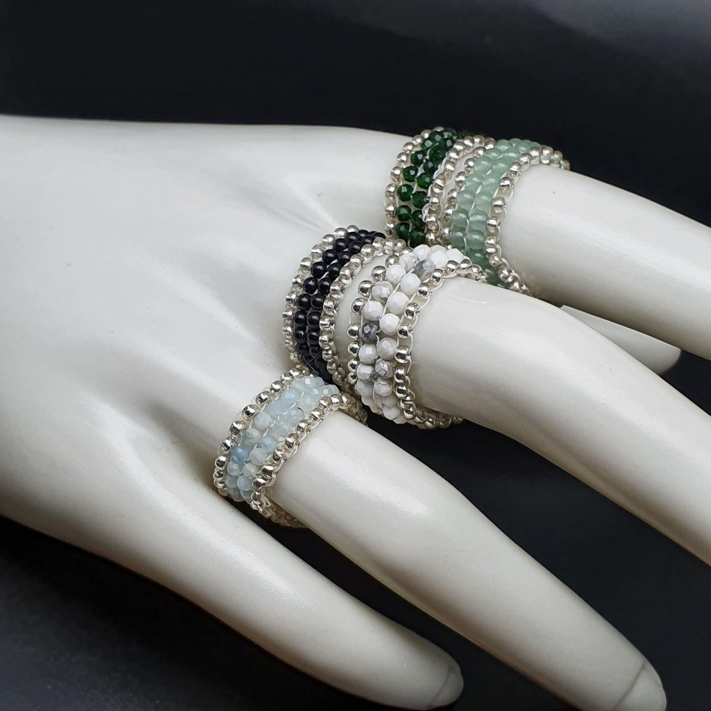 Metal Free Beaded Gemstone Ring Band Peyote Stitch