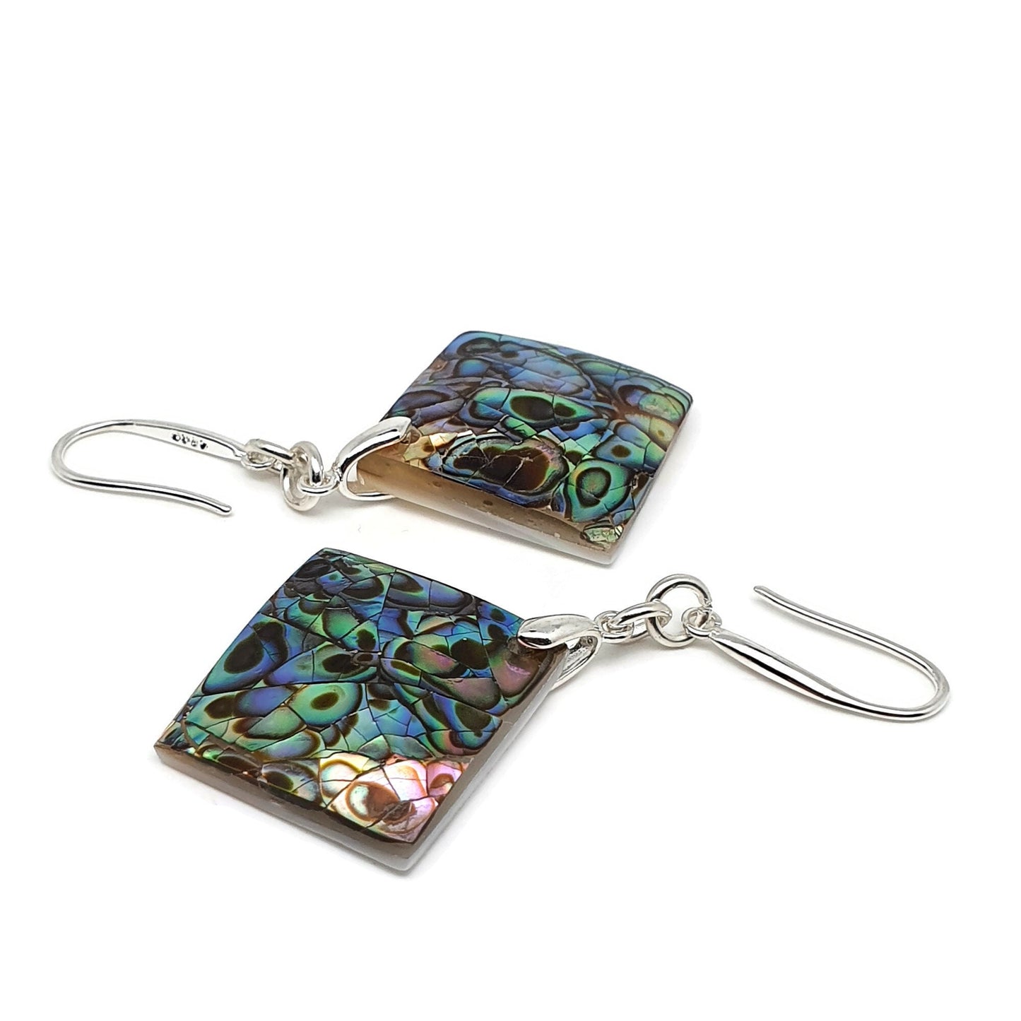 Rainbow Abalone Paua Geometric Earrings Natural Sea Shell Dangle Drop