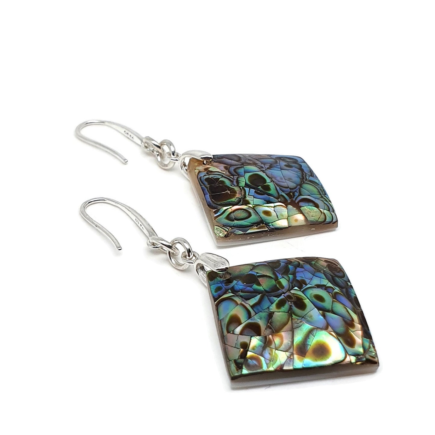 Rainbow Abalone Paua Geometric Earrings Natural Sea Shell Dangle Drop