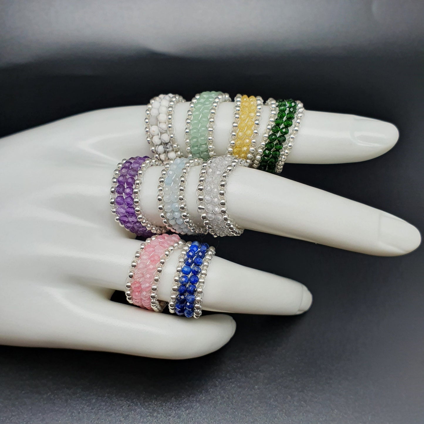 Metal Free Beaded Gemstone Ring Band Peyote Stitch