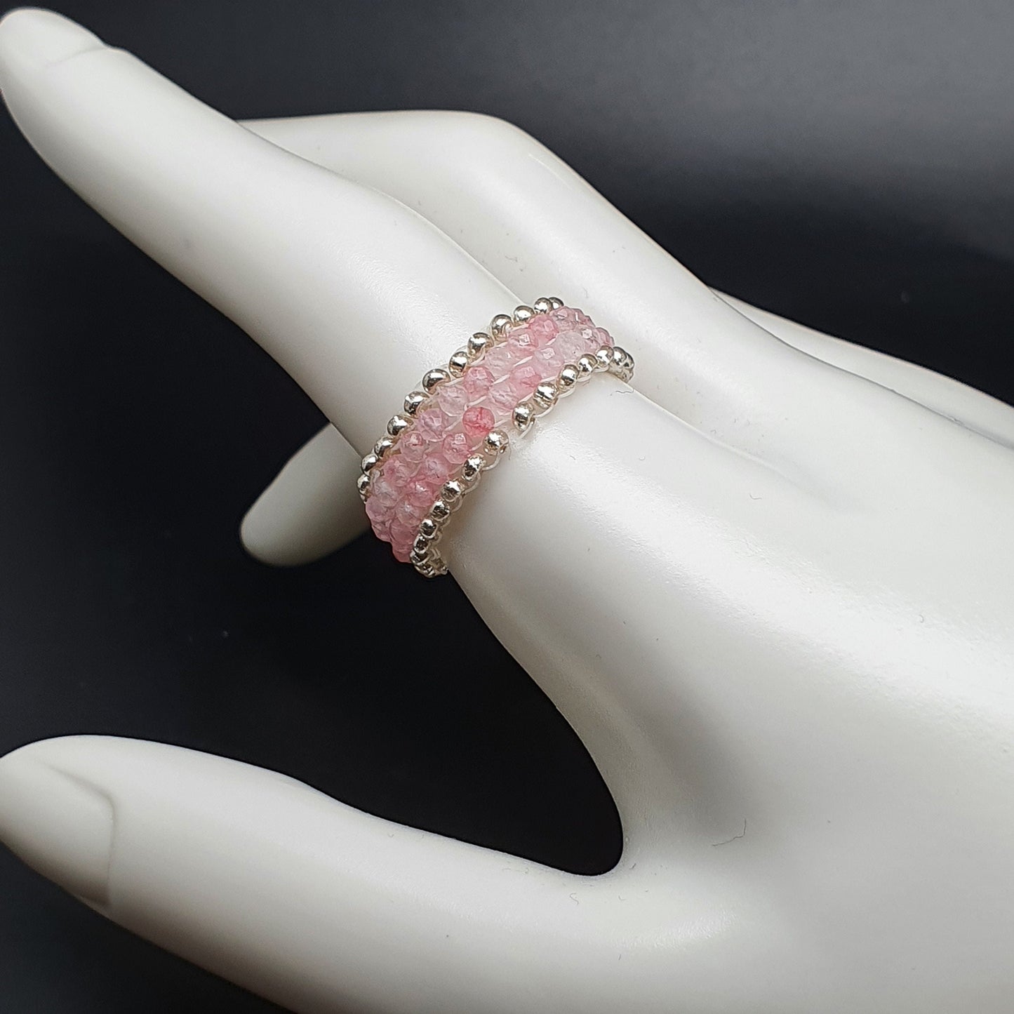 Metal Free Beaded Gemstone Ring Band Peyote Stitch