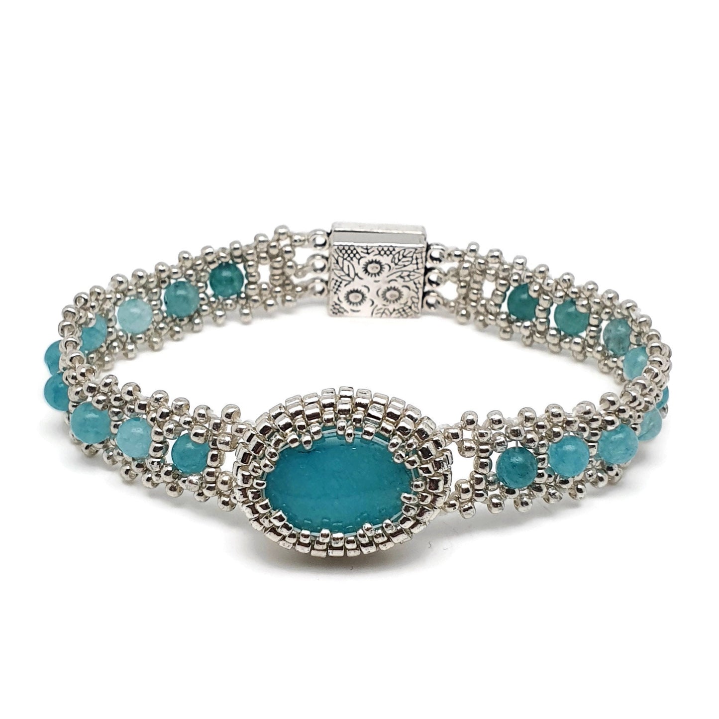 Blue Amazonite Interlaced Watch Bracelet Magnetic Clasp