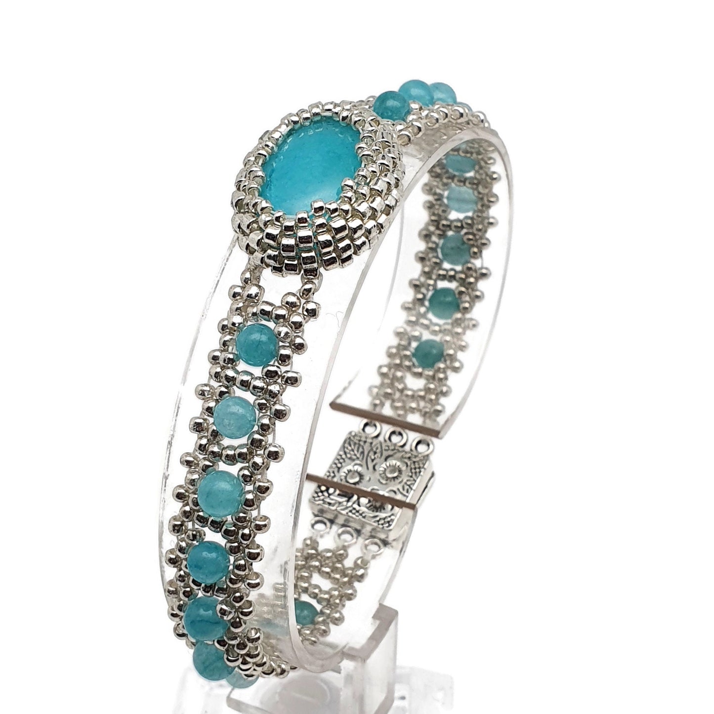 Blue Amazonite Interlaced Watch Bracelet Magnetic Clasp