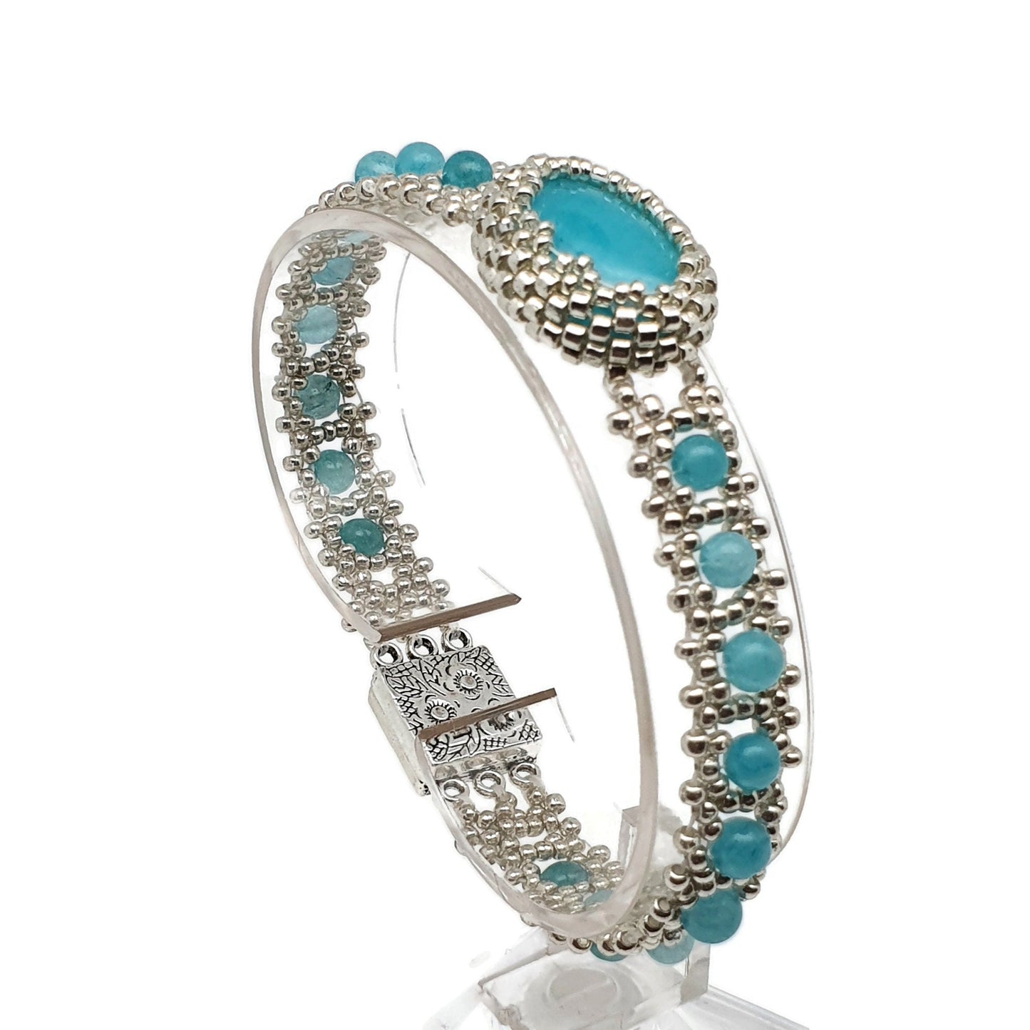 Blue Amazonite Interlaced Watch Bracelet Magnetic Clasp