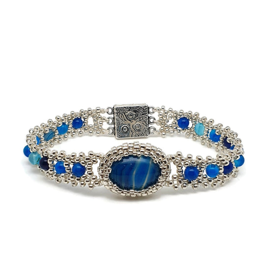 Blue Agate Interlaced Beaded Watch Bracelet Magnetic Clasp