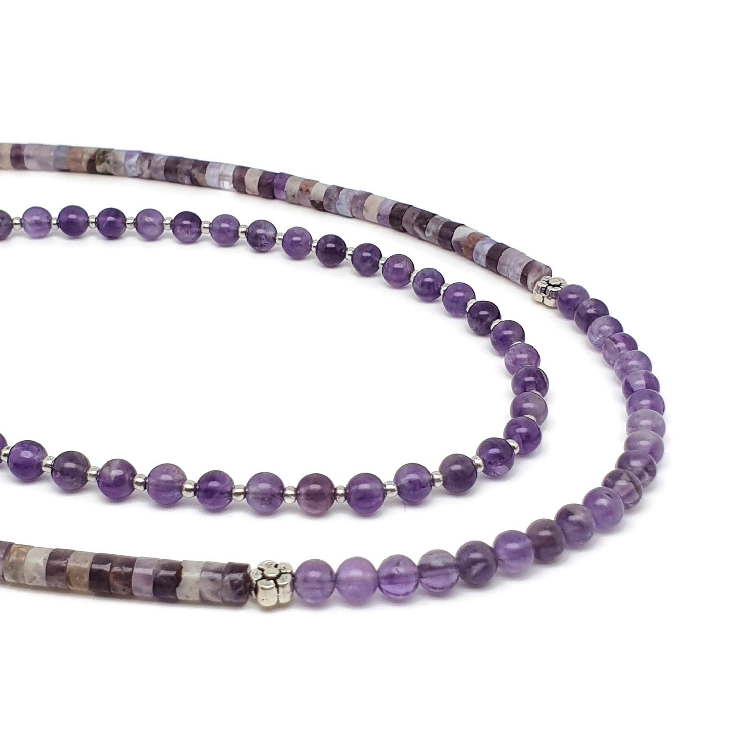 Purple Amethyst Short Collar Beaded Boho Necklace Adjustable Strand