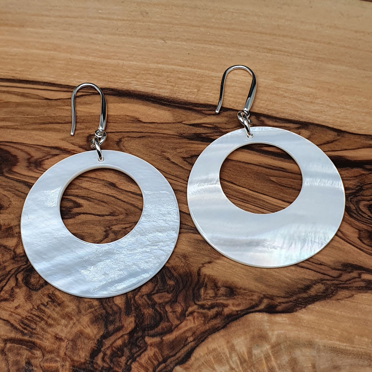 White Mother Of Pearl Hoop Earrings Long Dangle Drop