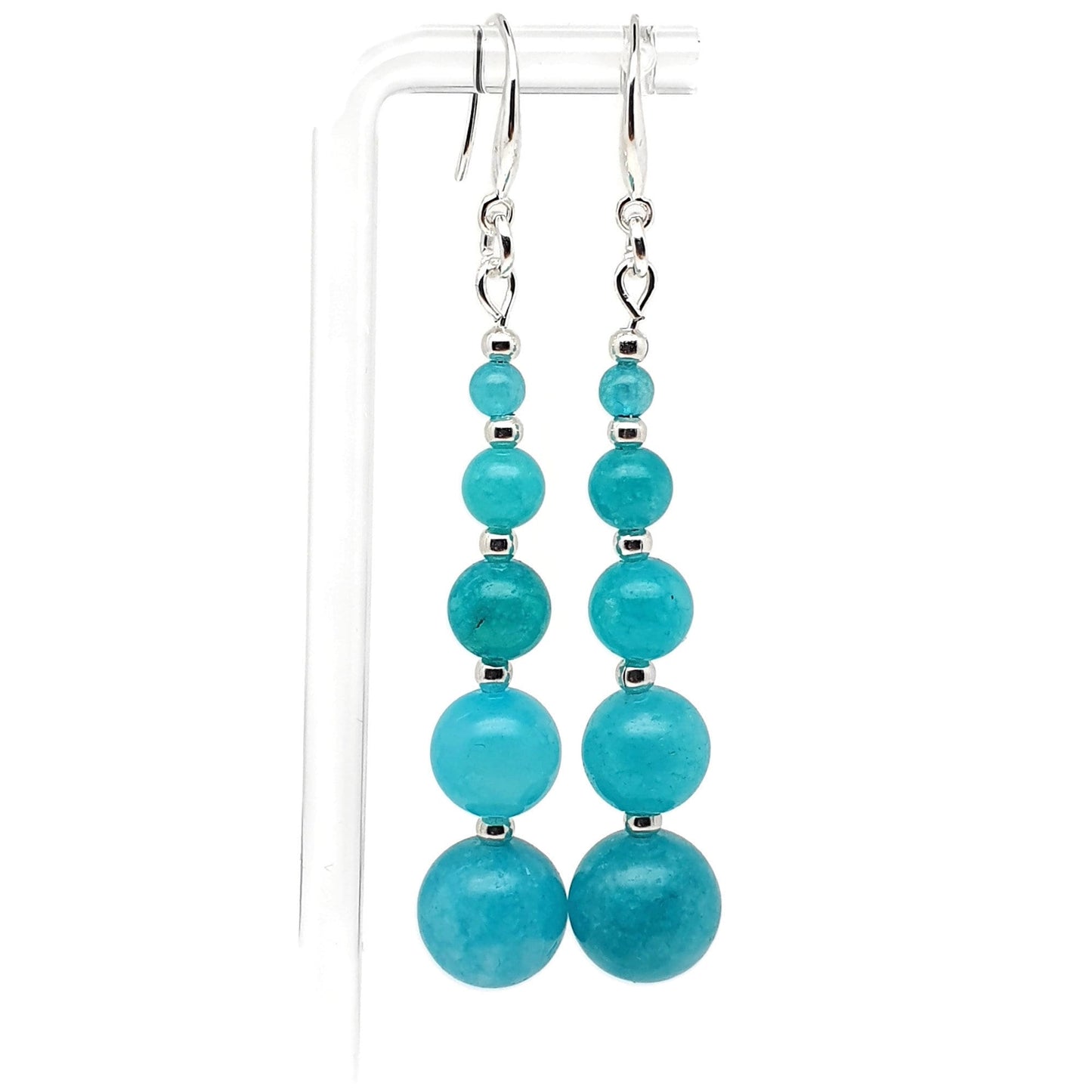 Blue Amazonite Beaded Graduated Long Dangle Drop Earrings