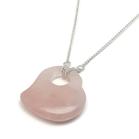 Chunky Rose Quartz Heart Necklace Silver Plated Adjustable Chain