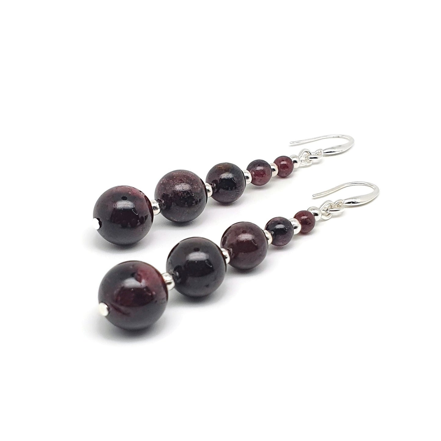 Dark Red Garnet Beaded Graduated Boho Earrings Long Dangle Drop