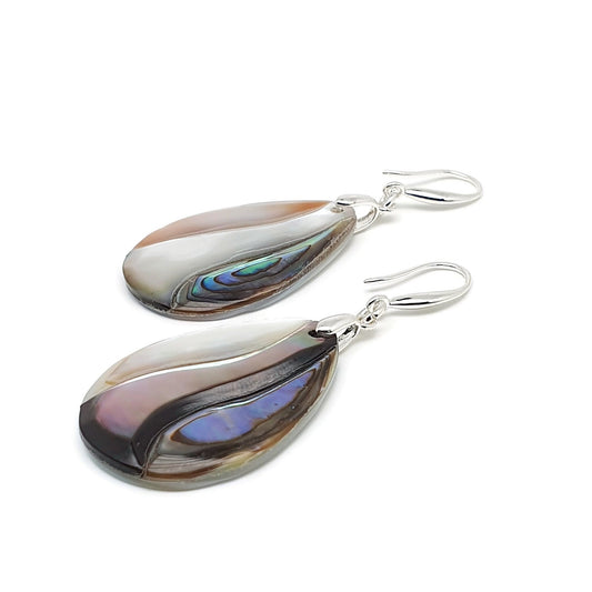 Rainbow Paua Abalone Teardrop Earrings Natural Sea Shell