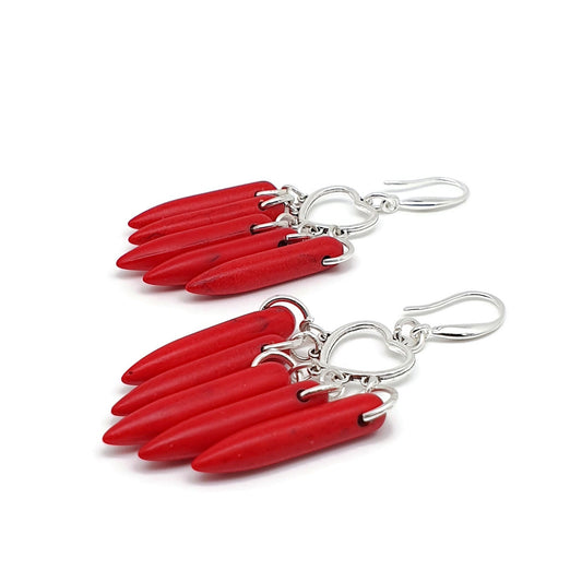 Red Howlite Boho Earrings Heart Chandelier Long Dangle Drop