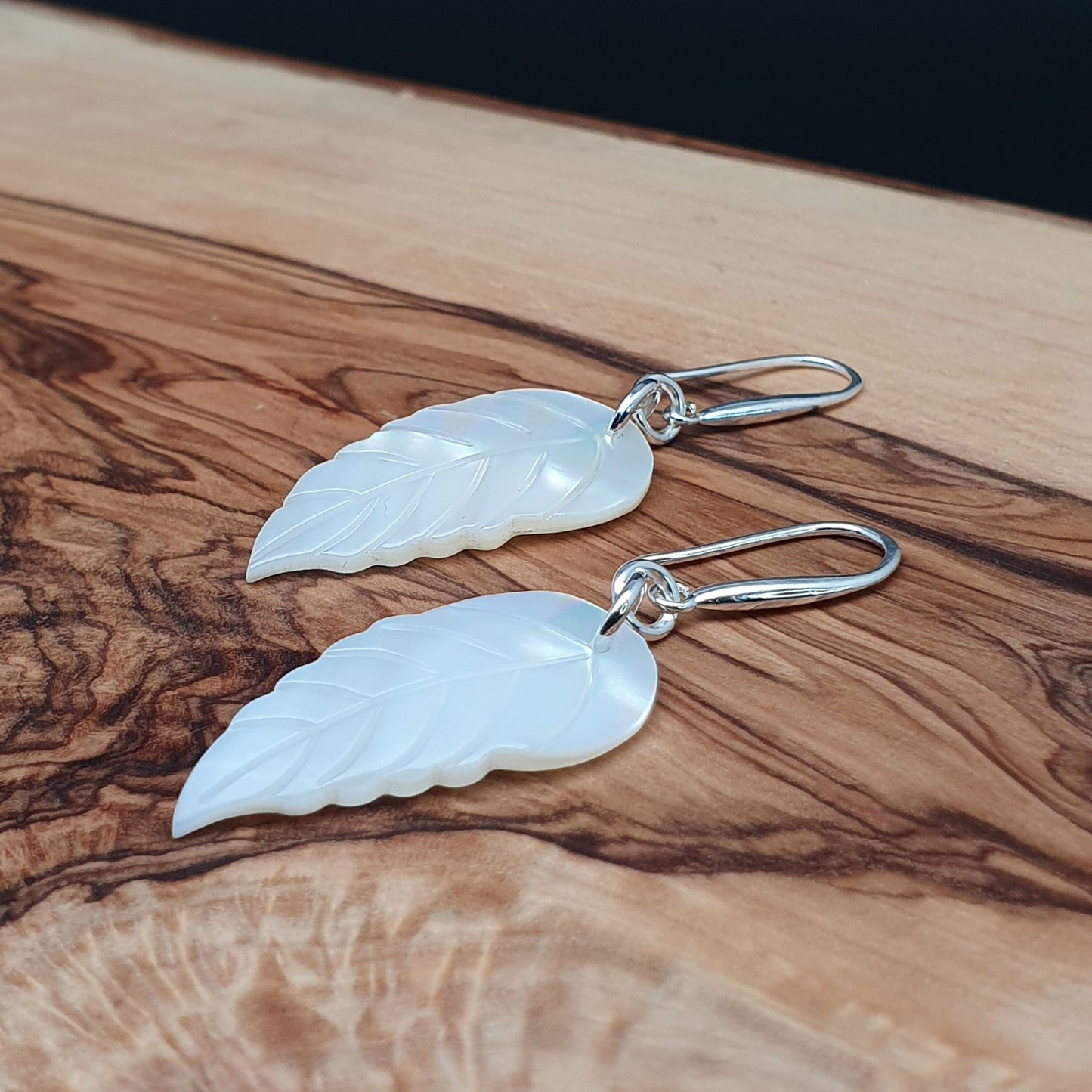 White Leaf Shell Earrings Natural Mother Of Pearl Dangle Drop