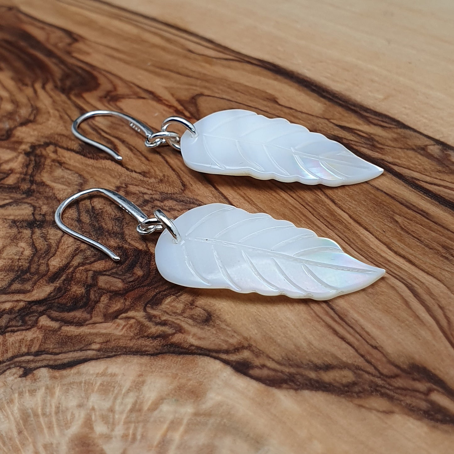 White Leaf Shell Earrings Natural Mother Of Pearl Dangle Drop