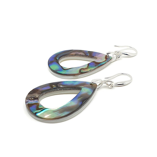 Rainbow Paua Abalone Teardrop Earrings Natural Sea Shell Long Dangle Drop