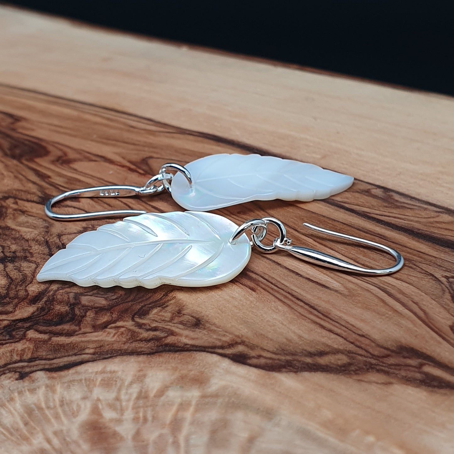 White Leaf Shell Earrings Natural Mother Of Pearl Dangle Drop